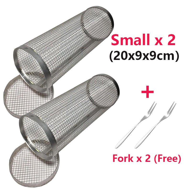 BBQ Grill Mesh Rolling Basket (Stainless Steel)
